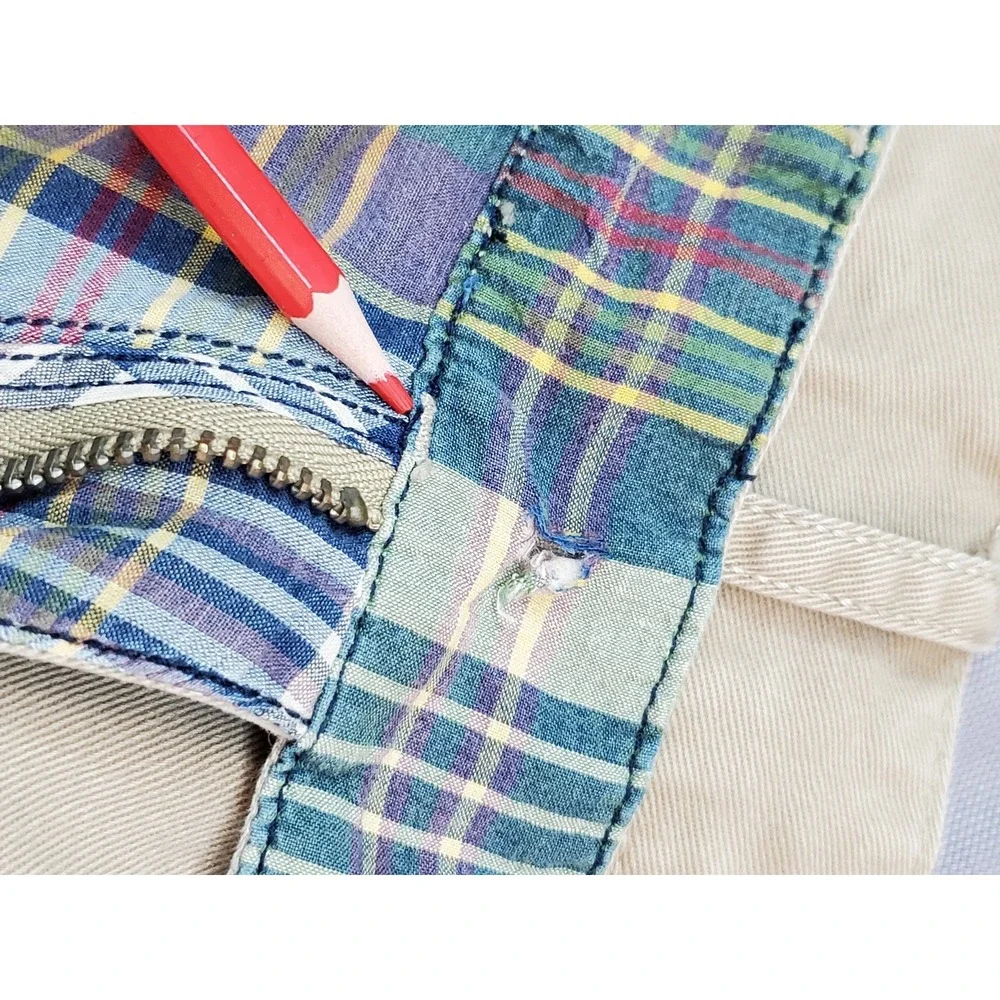 VINTAGE Polo Ralph Lauren Men Shorts 38 Khaki Madras Plaid Chino READ